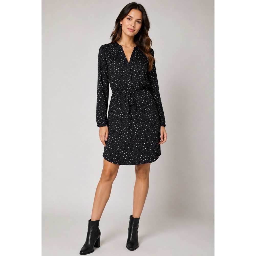 Express Womens Dress Size Large Tie Waist Black White Polka Dot Minimalist Work